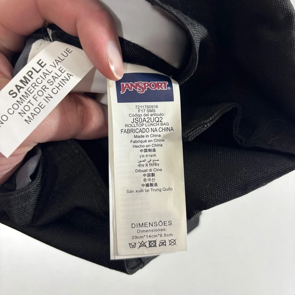 JanSport Rolltop Lunch Bag Black Insulated Tote JS0A2UQ2 Factory Sample!